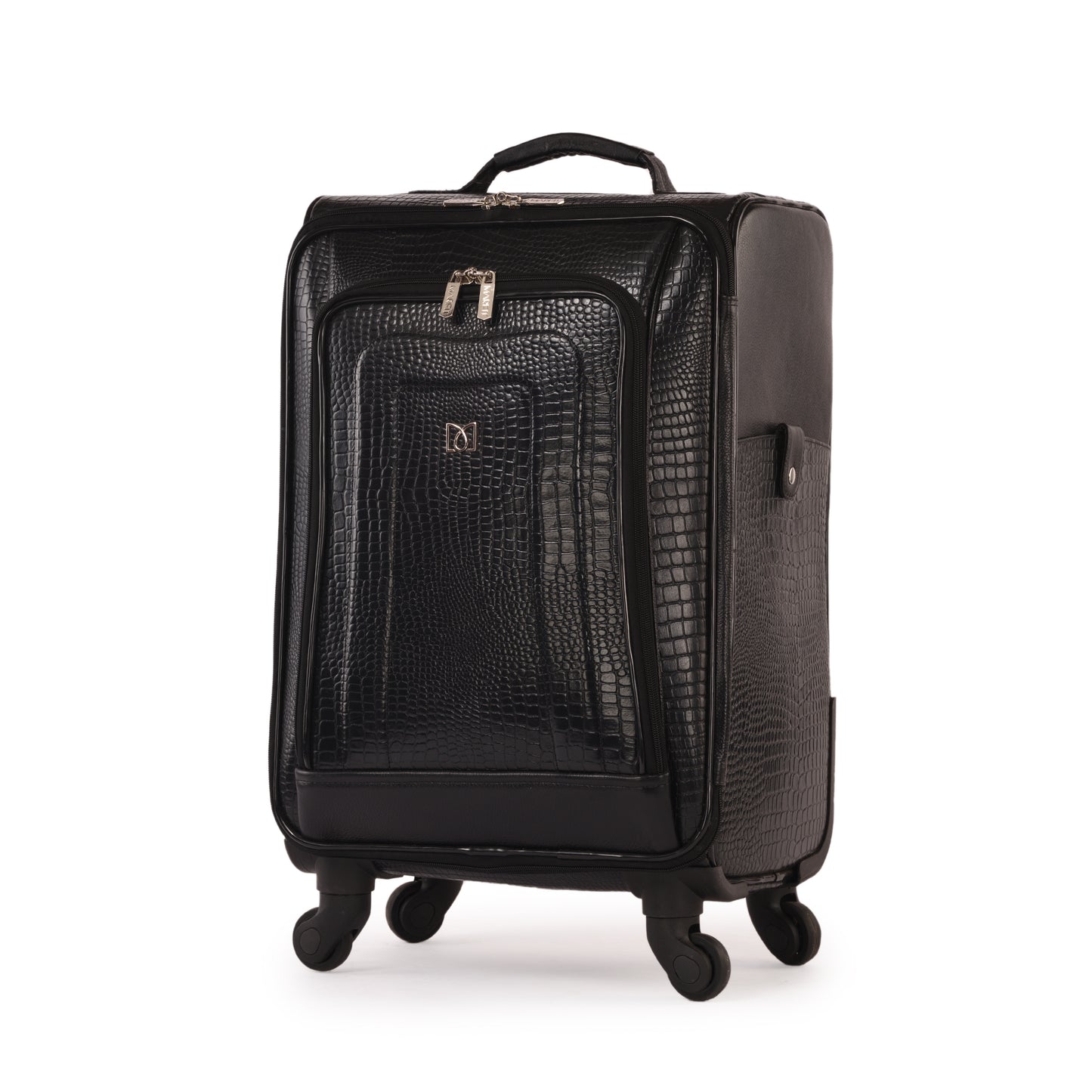 MARFIT Black Croco Leather Cabin Trolley – Premium 4 Wheel Travel Suitcase