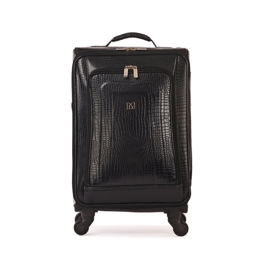 MARFIT Black Croco Leather Cabin Trolley – Premium 4 Wheel Travel Suitcase
