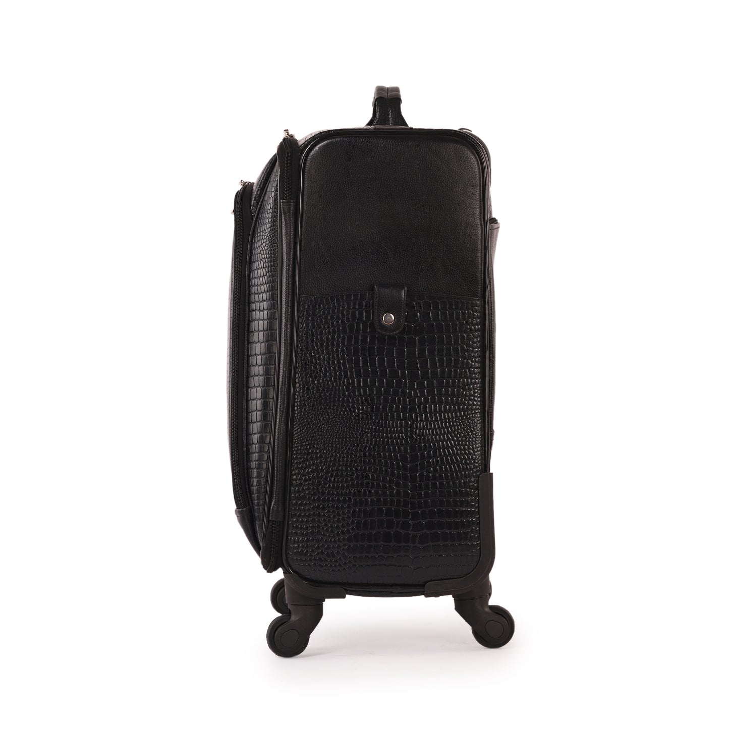 MARFIT Black Croco Leather Cabin Trolley – Premium 4 Wheel Travel Suitcase