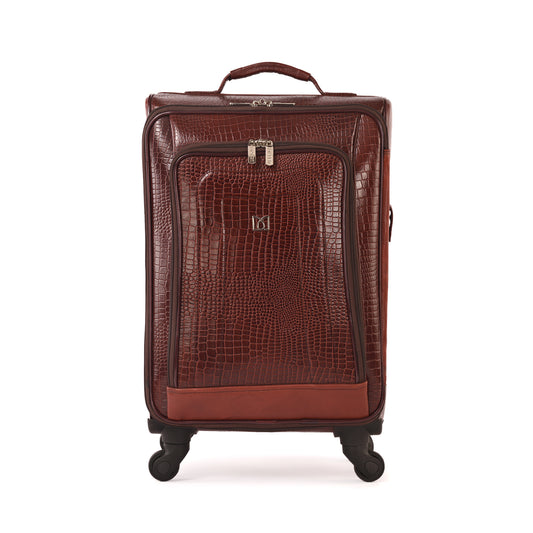 MARFIT Brown Croco Genuine Leather Cabin Trolley – Luxury 4 Wheel Travel Suitcase