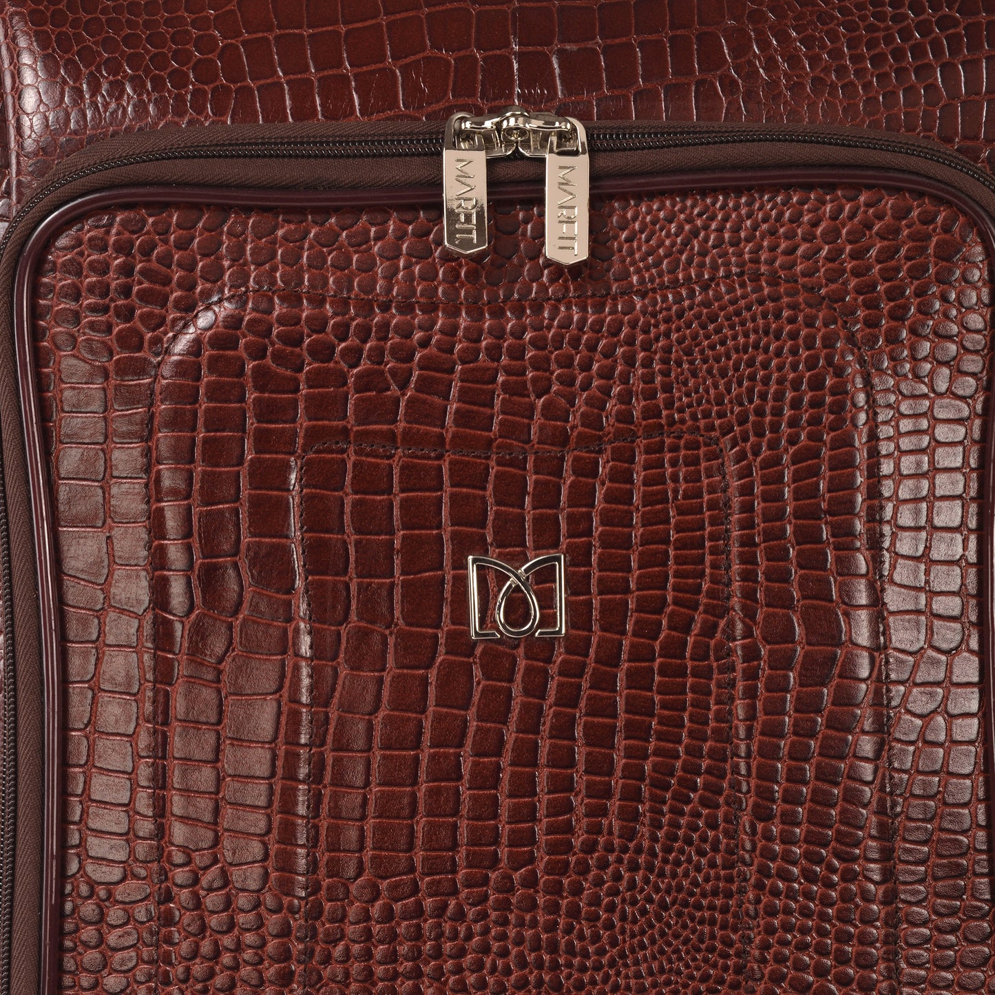 MARFIT Brown Croco Genuine Leather Cabin Trolley – Luxury 4 Wheel Travel Suitcase
