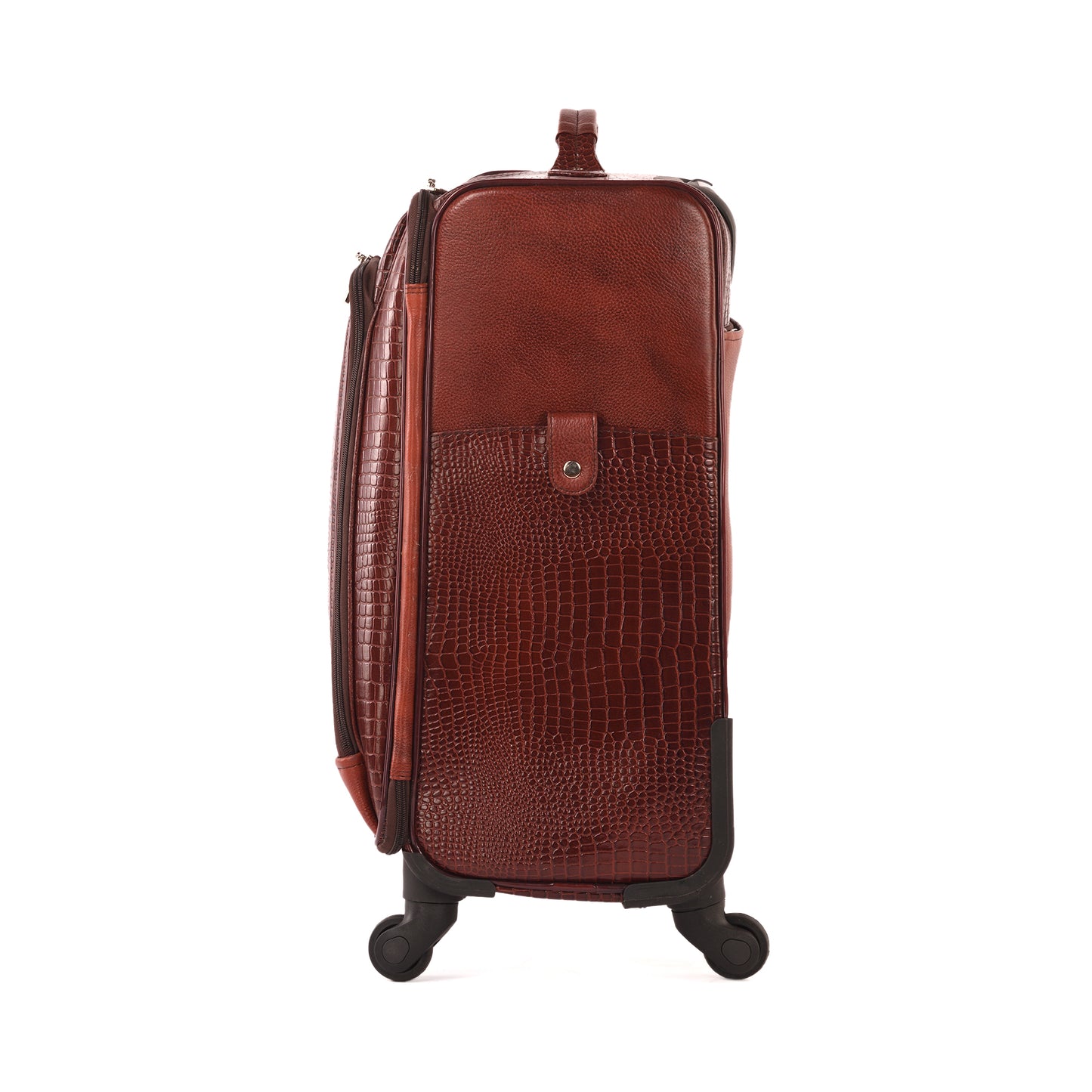 MARFIT Brown Croco Genuine Leather Cabin Trolley – Luxury 4 Wheel Travel Suitcase